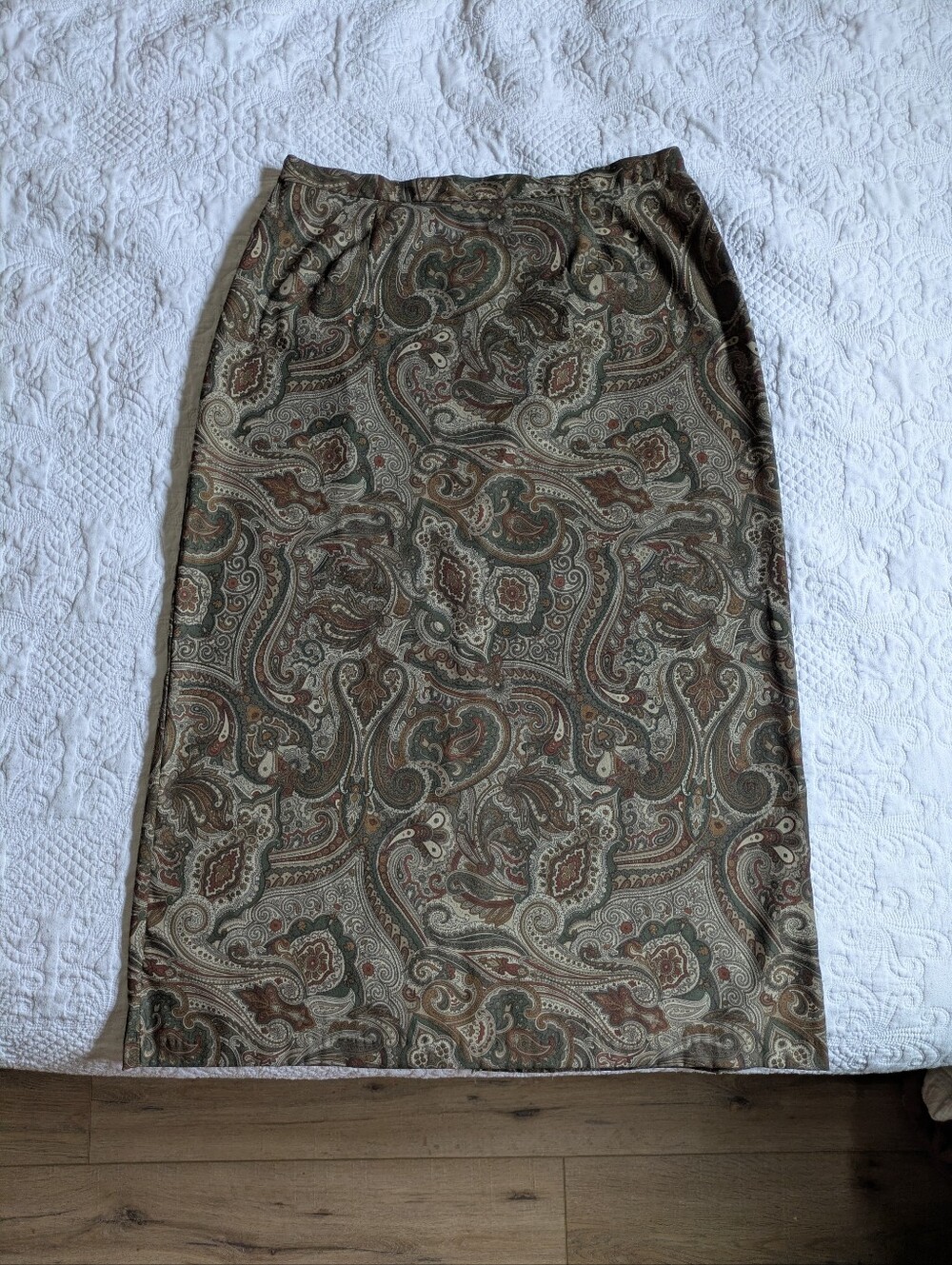 Coldwater Creek Olive Paisley Midi Skirt - Picture 2 of 4